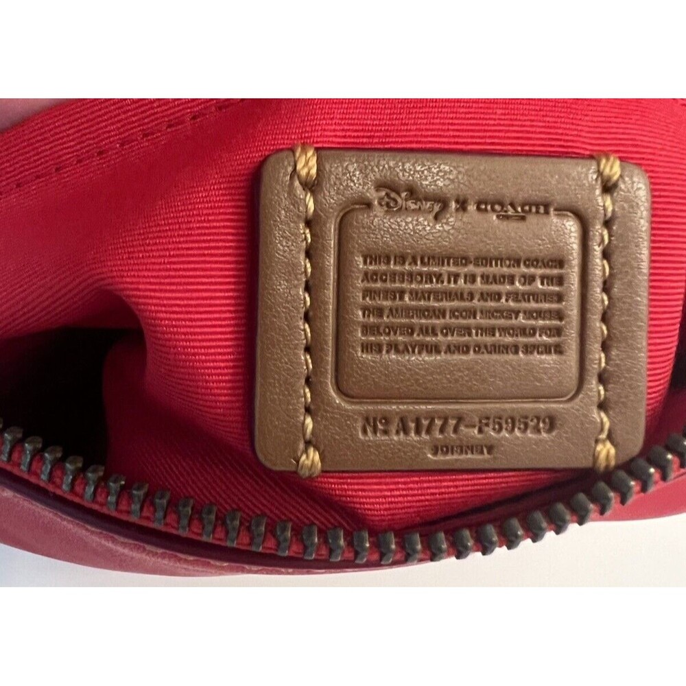 Coach X Disney F59529 Minnie Mouse Wristlet Red Coach Leather Zip Close Strap - Picture 2 of 15